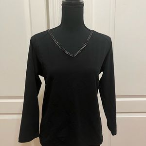 Ladies Long sleeves V Neck T Shirt Stones Trimming